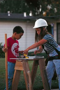 kids playing as construction workers