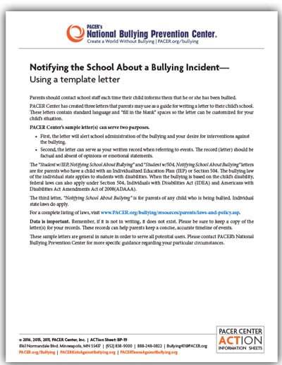 letter to school about bullying