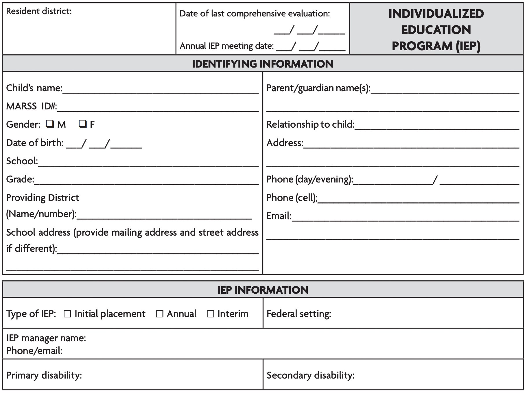 Content of the IEP - PACER Center With Blank Iep Template