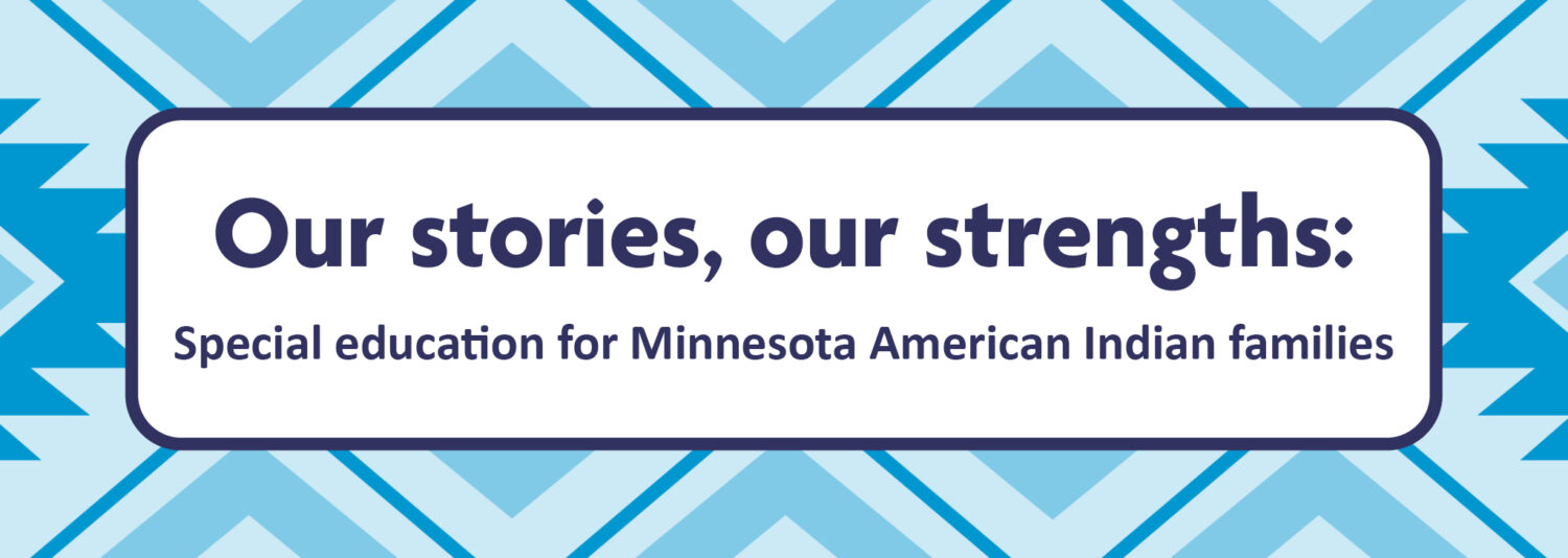 Event banner with title Our Stories Our Strengths with geometric background